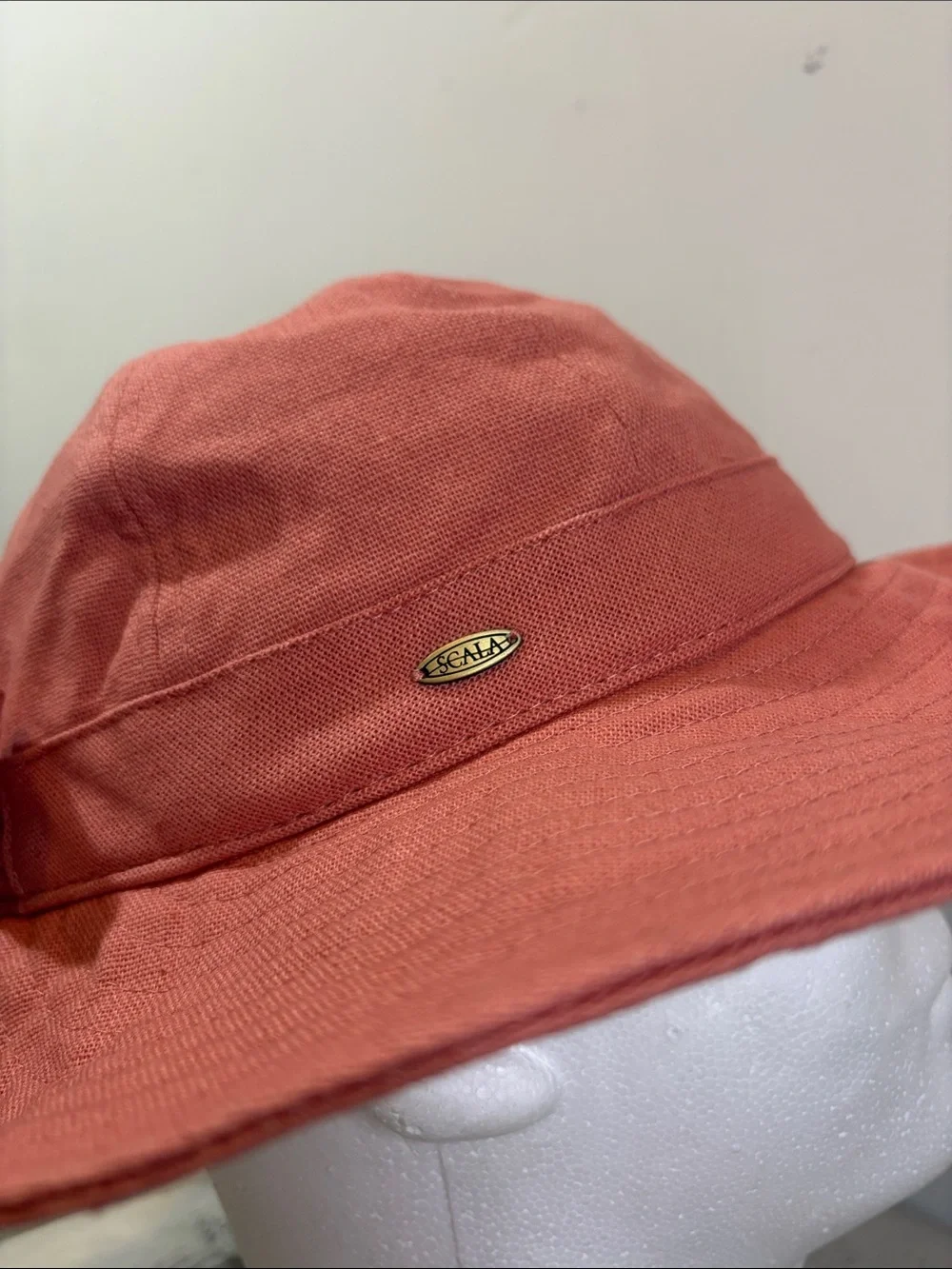 Scala Collection Ohana Cotton Facesaver Hat with Bow Salmon Pink Structured Brim